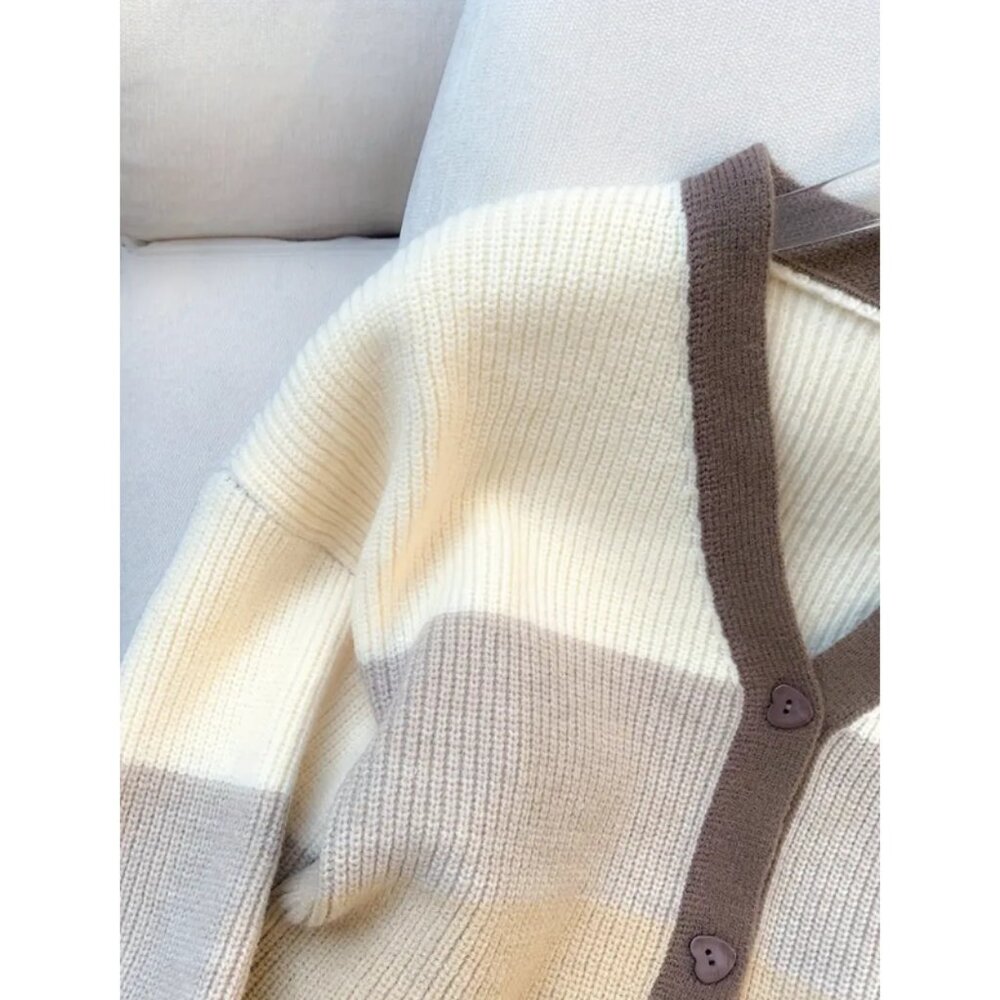 Color Block Button-Up Knit Cardigan – Cozy & Stylish - Picture 5 of 5